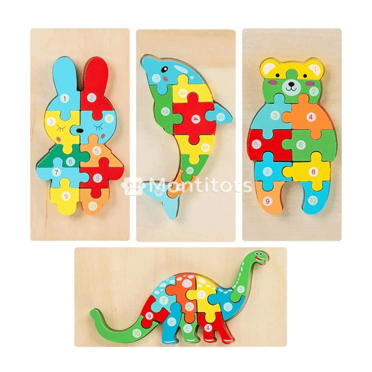 Montitots Montessori Wooden Puzzles (4 Pack)