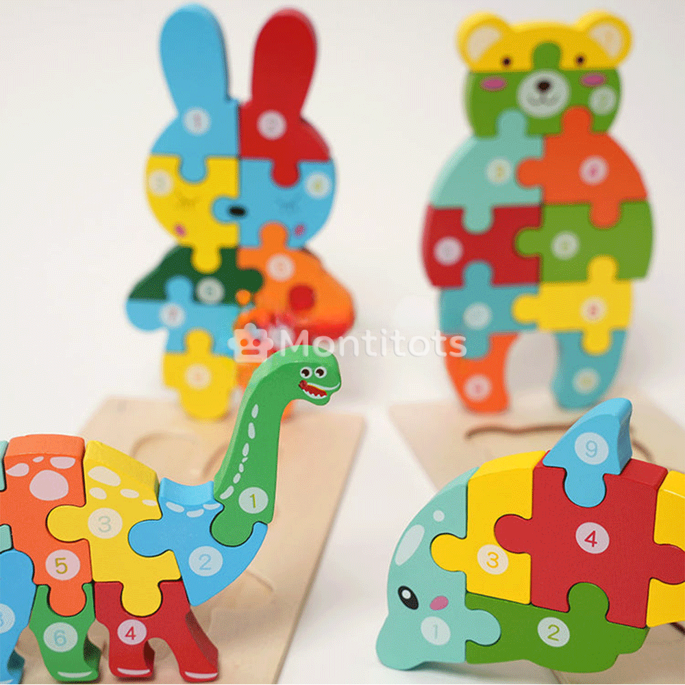 4 pcs wood puzzles in photo