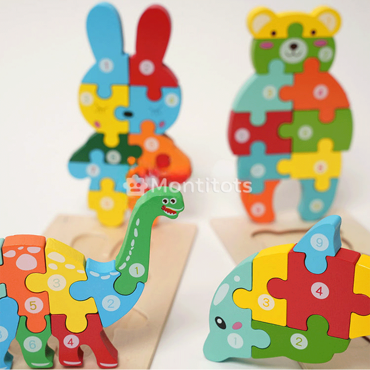 4 pcs wood puzzles in photo