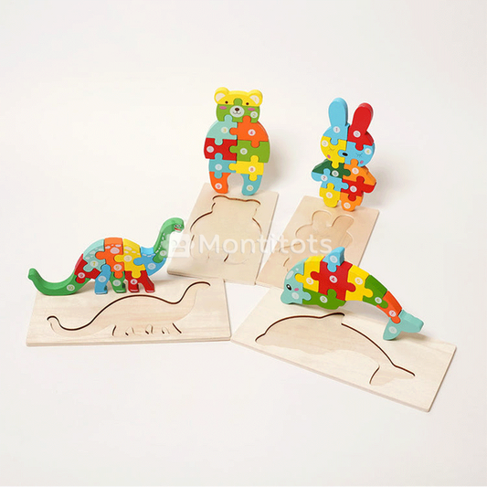4pcs wood puzzles in different style