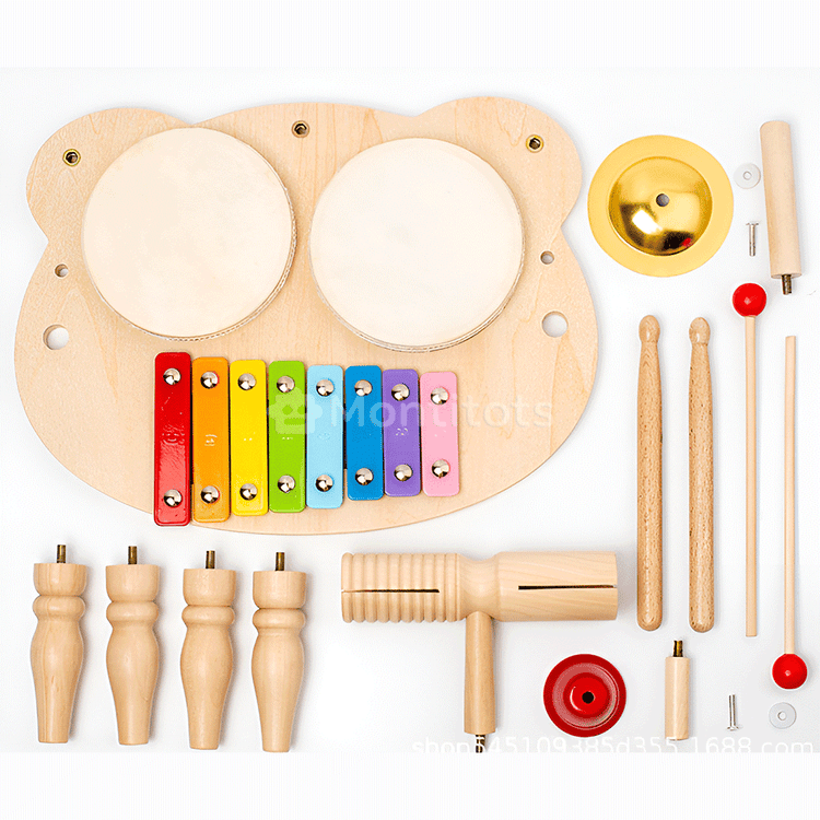 wooden drum set details