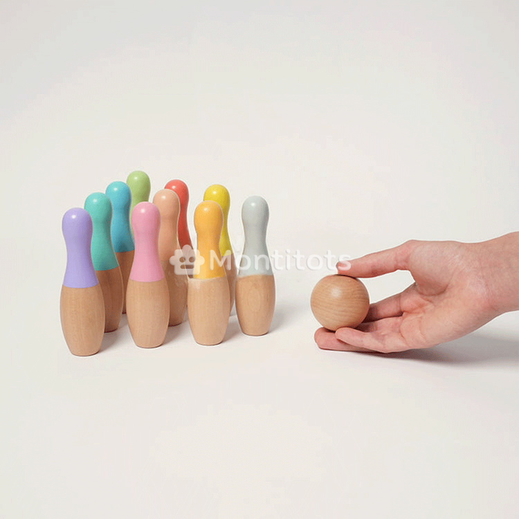 bowling set with ball in hands