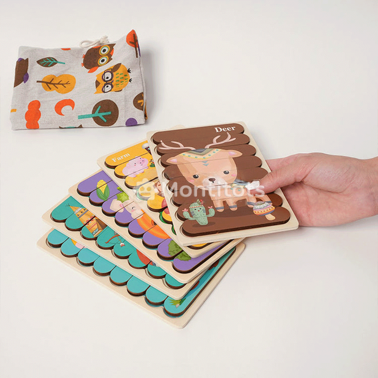 Montessori Double-Sided Puzzles 5pcs with bag