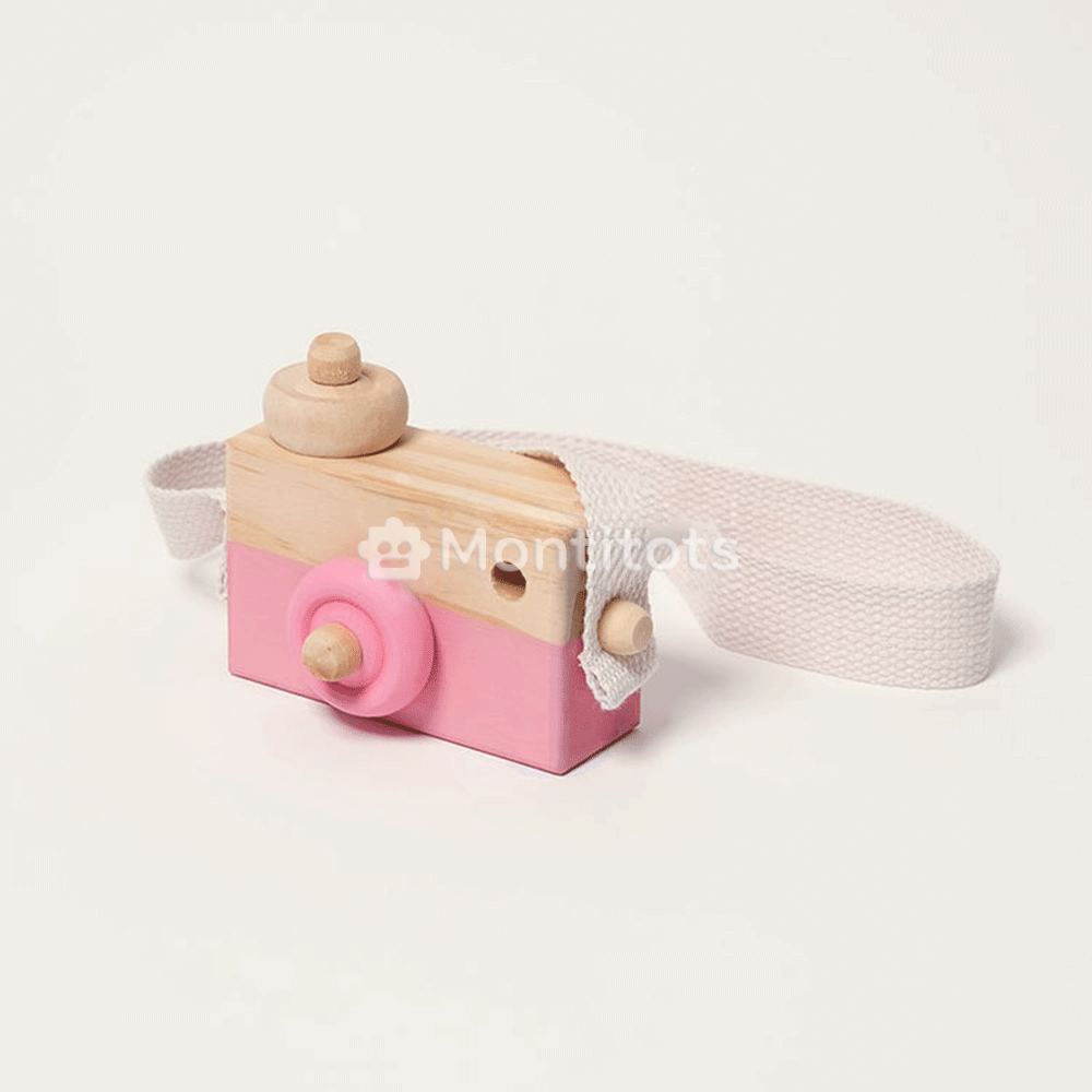 Montessori Wooden Camera in pink color